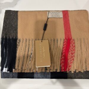 Burberry Camel and Scarlet Check Scarf